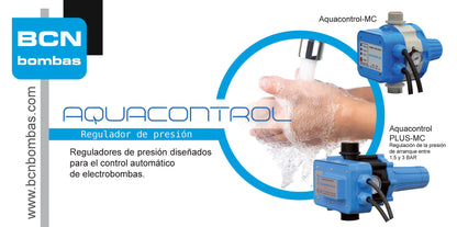 Regulador de Pressão AQUACONTROL-MC BCN com manómetro integrado, proteção IP-65 e sistema de rearme automático para eletrobombas