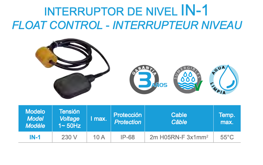 Interruptor de nível IN-1 - Bombas BCN - Características