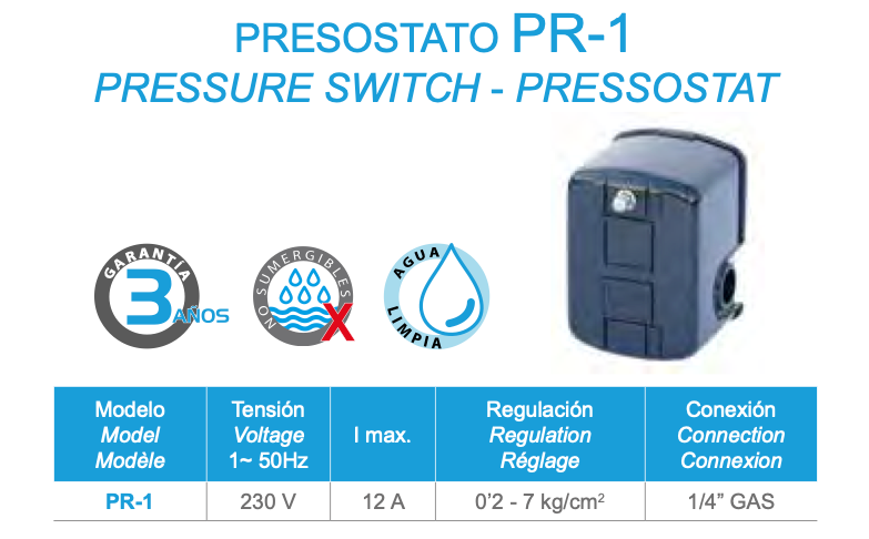 Pressostato PR1 - Caracteristicas