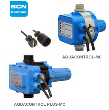 Comparação entre modelos AQUACONTROL-MC e AQUACONTROL PLUS-MC da BCN Bombas mostrando especificações técnicas e diferenças