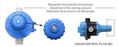 AQUACONTROL PLUS-MC BCN com sistema de regulação de pressão de arranque ajustável entre 1,5 e 3,6 BAR para controlo automático