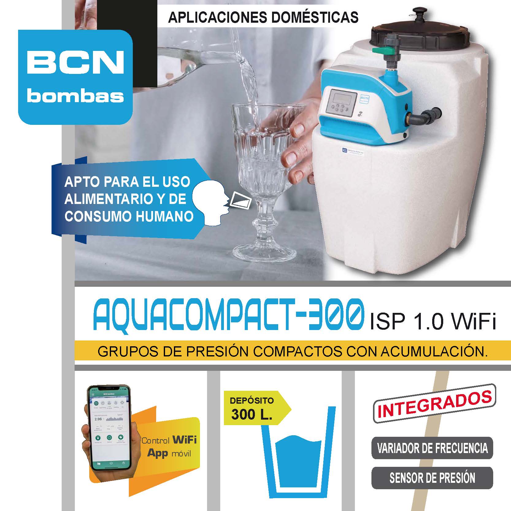 Diagrama de componentes Kit Aquacompact 300L - depósito, bomba ISP WiFi e acessórios incluídos