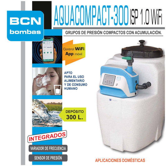 Kit Aquacompact 300L ISP 1.0 WiFi - especificações técnicas completas do grupo de pressão com depósito